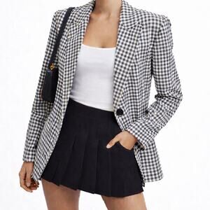 Zara Gingham Checked Blazer Jacket Black White Size Small